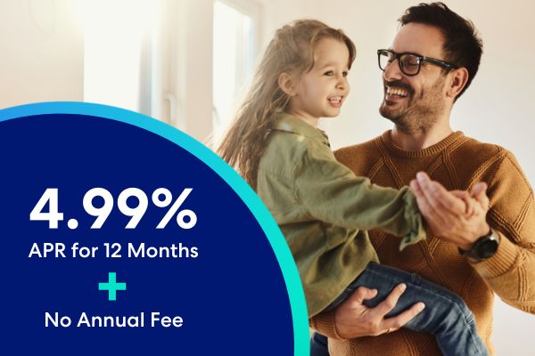 HELOC promo details with dad holding daughter smiling.