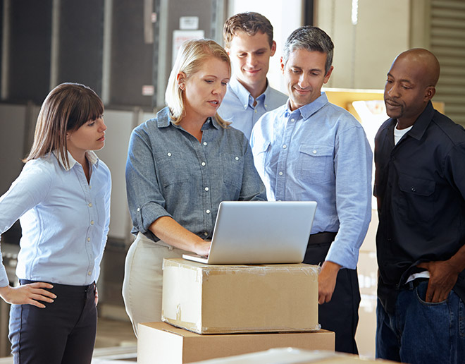 Business owner showing employees retirement options